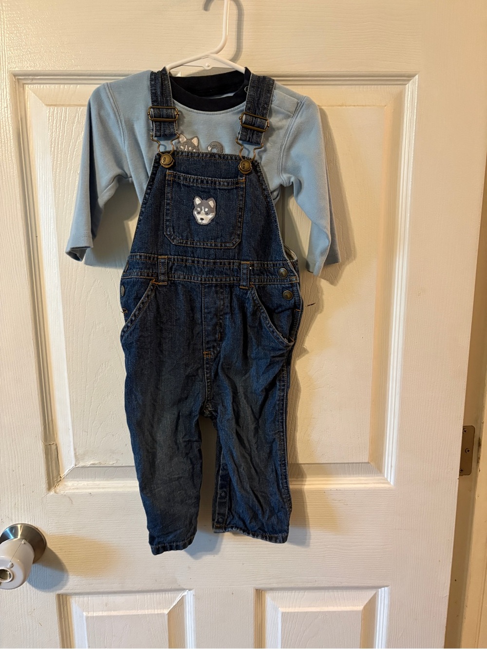 Gymboree Husky Jean Overalls and Undershirt, 12-18 months